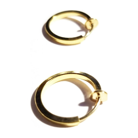 Small Clip Hoop Earrings Flat Shiny Gold Tone 0.50 inch Hoops Non Pierced