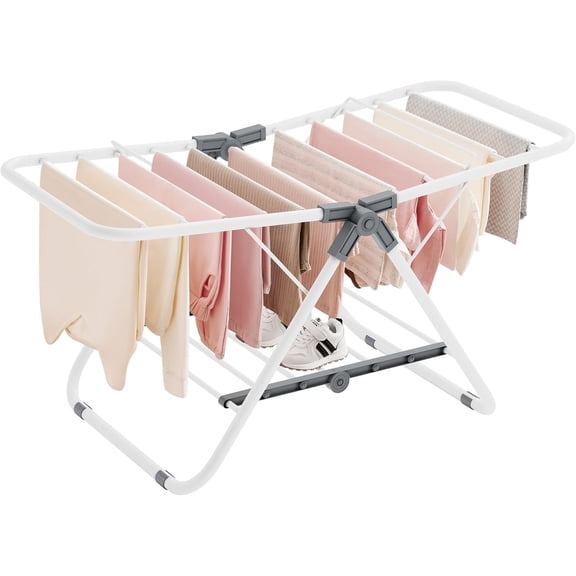 Small Clothes Drying Rack, Foldable 2-Level Laundry Drying Rack, Space-Saving, for Small Clothes, Towels, Bathroom, Balcony, 17.3 x 39.8 x 19.7 Inches, Cloud White