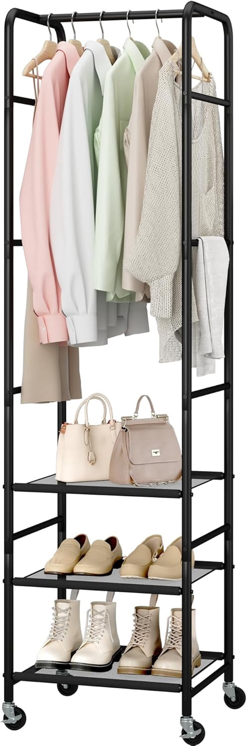 Pretty Small Racks Small Clothes Rack with 3 Shelves, 72 Inches Tall Coat Garment Rack ...