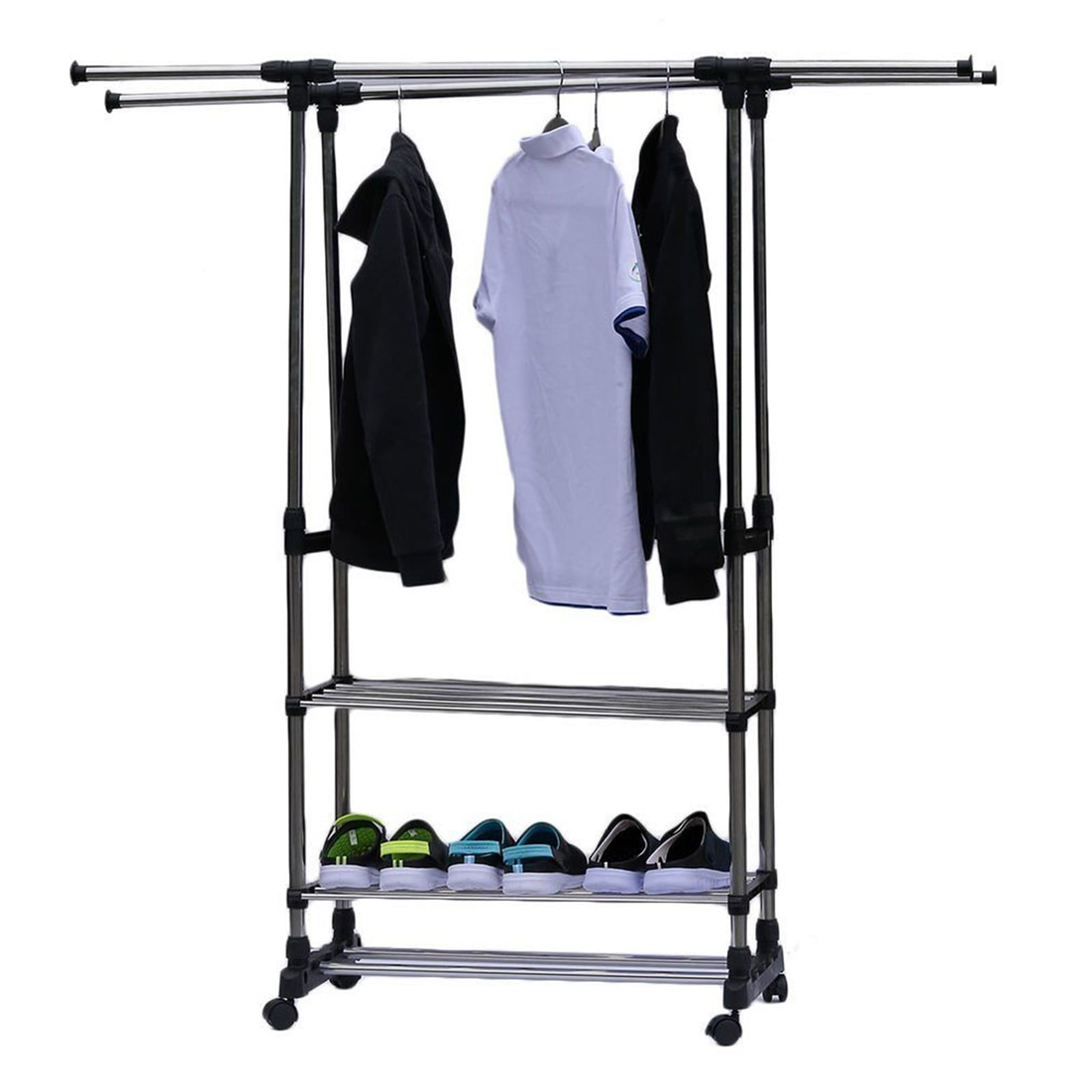Small Clothes Rack,Portable Rolling Clothes Rack with Shoe Rack