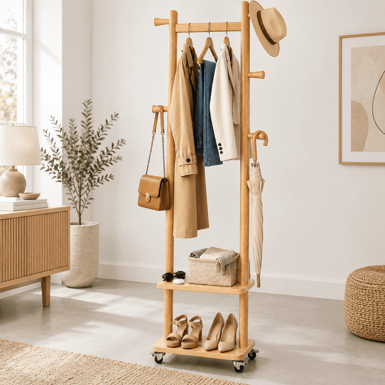 Small Rotating Clothes Rack Small Clothes Rack Solid Wood Coat Freestanding With Wheels - Walmart.com
