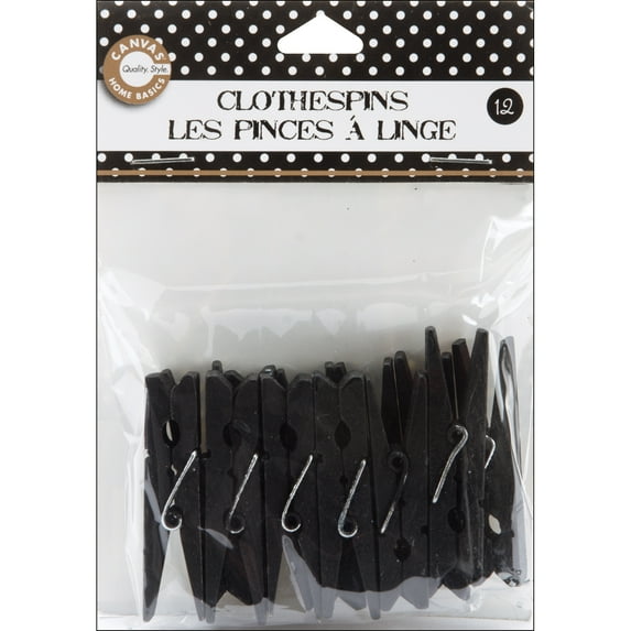 Small Clothespins 2" 12/Pkg-Black, Pk 6, Canvas Corp