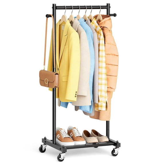 Small Clothing Racks for Hanging Clothes 45" Short Clothes Rack with Shelves Metal Rolling Garment Rack with Wheels for Small Space, Closet, Wardrobe, Black