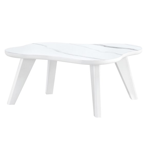 Small Cloud Coffee Table, 35.4" White Marbling Modern Tea Table, Irregular Low Center Table for Small Spaces Living Room Bedroom, Simple End Table with 4 Legs