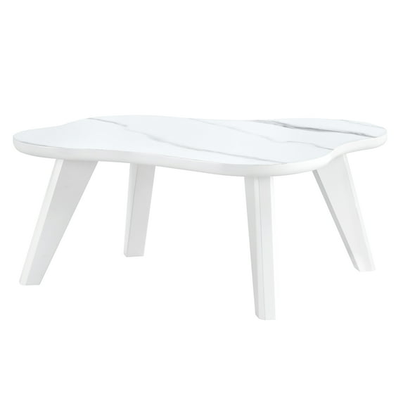 Small Cloud Coffee Table, 35.4" White Marbling Modern Tea Table, Irregular Low Center Table for Small Spaces Living Room Bedroom, Simple End Table with 4 Legs