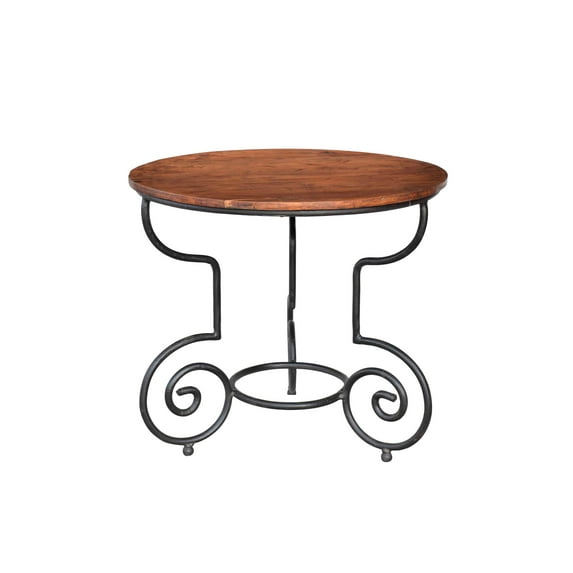 Small Cocktail Table With Metal Legs | Farmhouse Style Small Pedestal Table | Mid Century Modern Indian Round Table | Solid Teak Wood Table