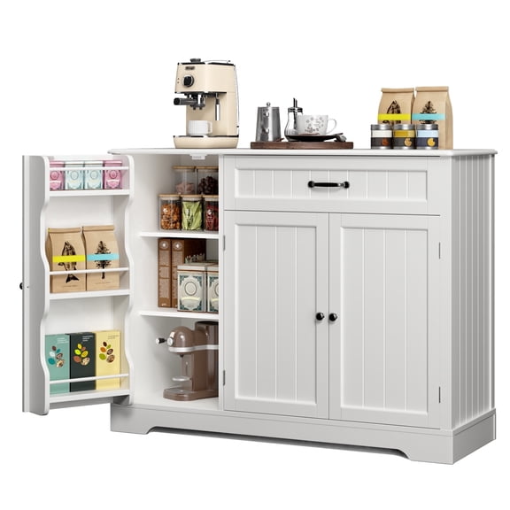 Small Coffee Bar Cabinet with Storage, Noelse Kitchen Sideboard Buffet Cabinet, Kitchen Storage Cabinet with 2 Door and 8 Shelves, 1 Drawer
