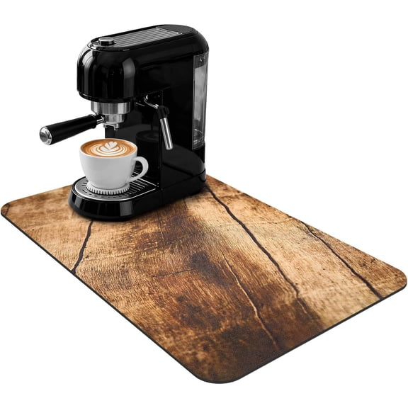 Small Coffee Mat 19x12 Inch, Wood Grain Coffee Counter Mat, Absorbent Hide Stain Rubber Backed Dish Drying Mat for Kitchen Counter, Bar Mats for Countertops, Under Coffee Maker Machine Pot Station