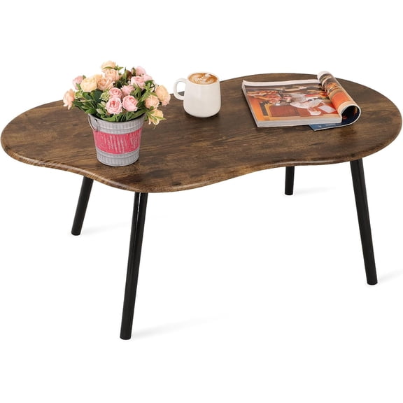 Cloud Shape Coffee Table Wood Industrial Mid Century Style 39.5 W x 20 D x 16.5 H Inches Retro Brown
