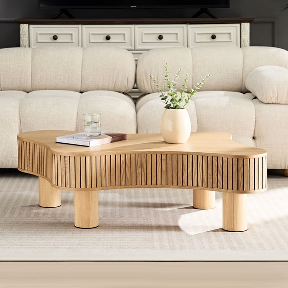 Small Coffee Table with Irregular Shape | Multi - functional for Various Rooms, Serve Snacks | Solid Rubber Wood Legs for Stability | Simple Assembly and Low - maintenance