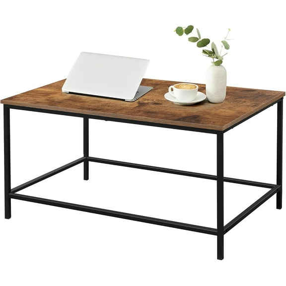Small Coffee Table, Modern Industrial Style Rectangular Coffee Table, Brown Wood and Sturdy Metal Side End Table, Rustic Accent Functional Coffee Table for Living Room,31.5 x 20 x 16