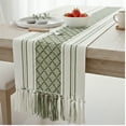 thumbnail image 1 of Small Coffee Table Runner with Tassels 14x48 Inches, Olive Green & Off White | Cotton Woven Washable Boho Dresser Scarf for Bedroom | Farmhouse Console Tabletop Centerpiece Boho Decorations, 1 of 9