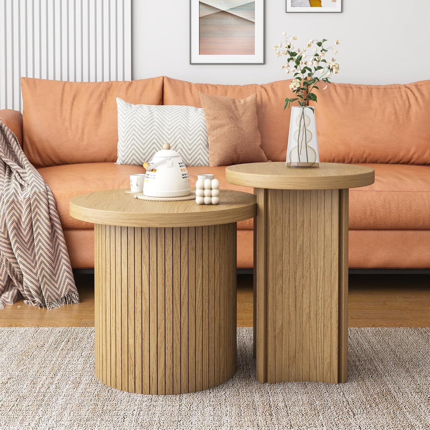 Small Coffee Table Set of 2,Round Coffee Tables for Living Room,Nesting ...