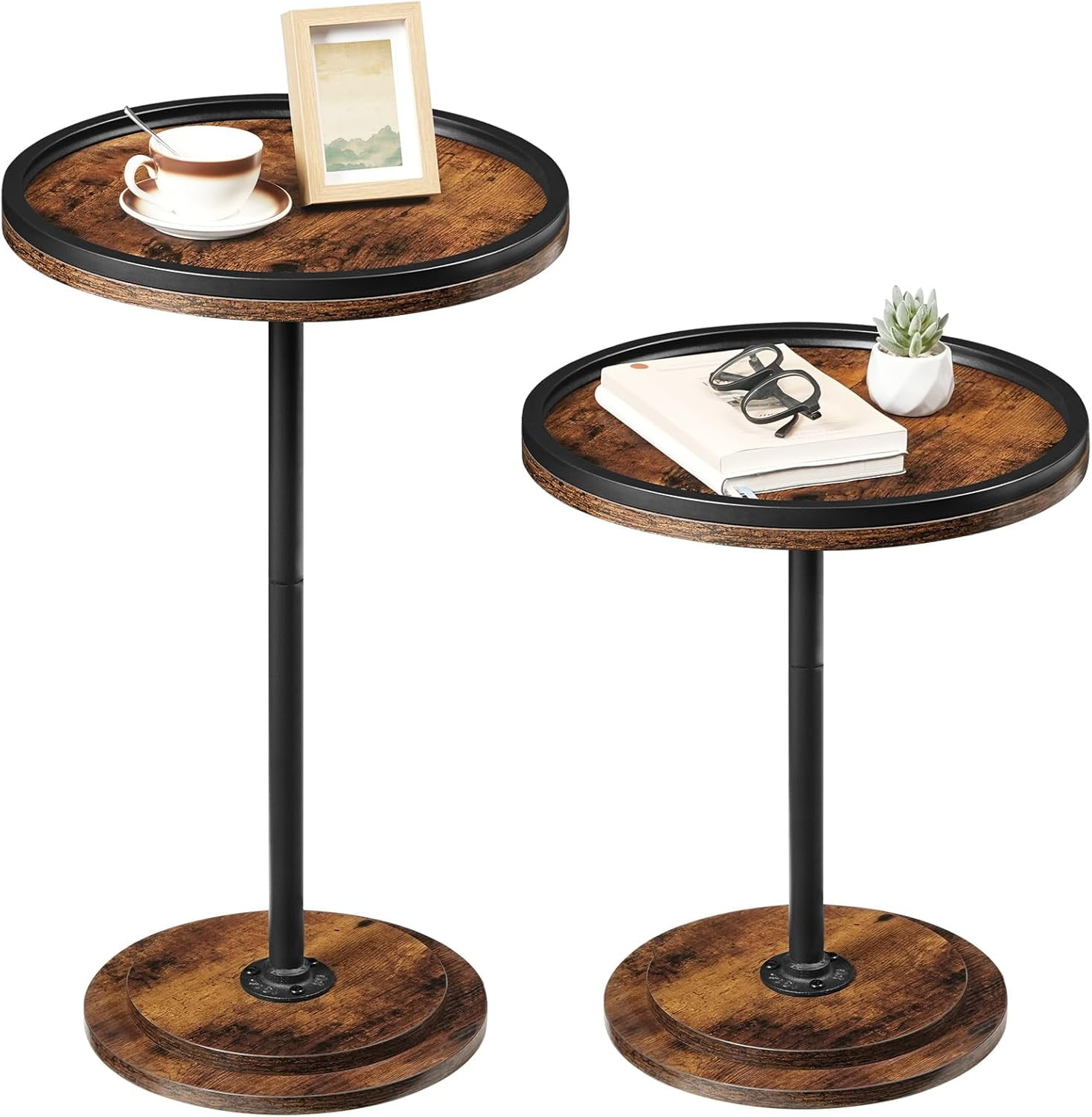 Small Coffee Table Set of 2, Round Coffee Side Table with Wooden ...