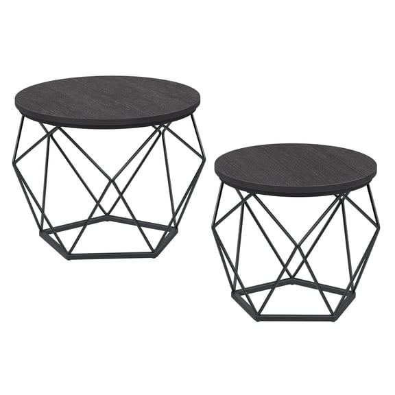 Small Coffee Table Set of 2 Round Coffee Table with Steel Frame Side End Table Charcoal Gray and Ink Black