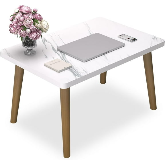 Small Coffee Table for Small Space, Low Table, Floor Table Desk for Sitting on The Floor, Storage Living Room Furniture, Tatami Tea Tables with Solid Wood Legs, Home Office, Farmhouse,Rectangle White