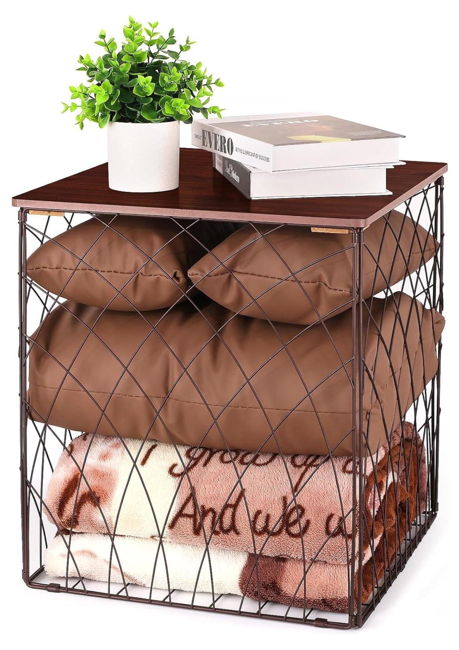 Small Coffee Table Storage, Square End Tables Blanket Basket with Lid