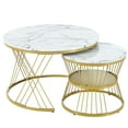 thumbnail image 1 of Small Coffee Table with Marble Grain Table Top, Golden Iron Frame Nesting Tables Set of 2, Circle Coffee Table for Living Room, Balcony, 1 of 9