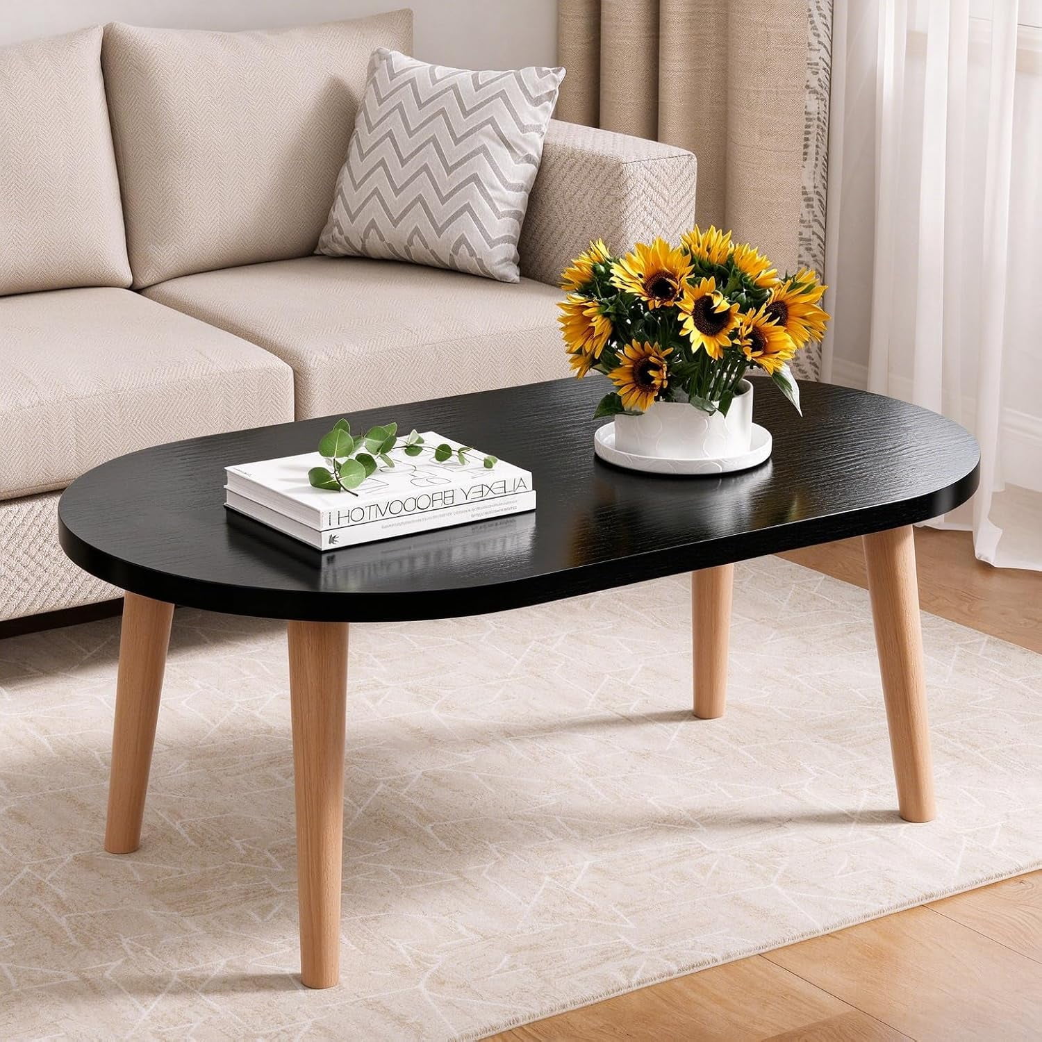 Small Coffee Table with Solid Wood Legs, 23.6
