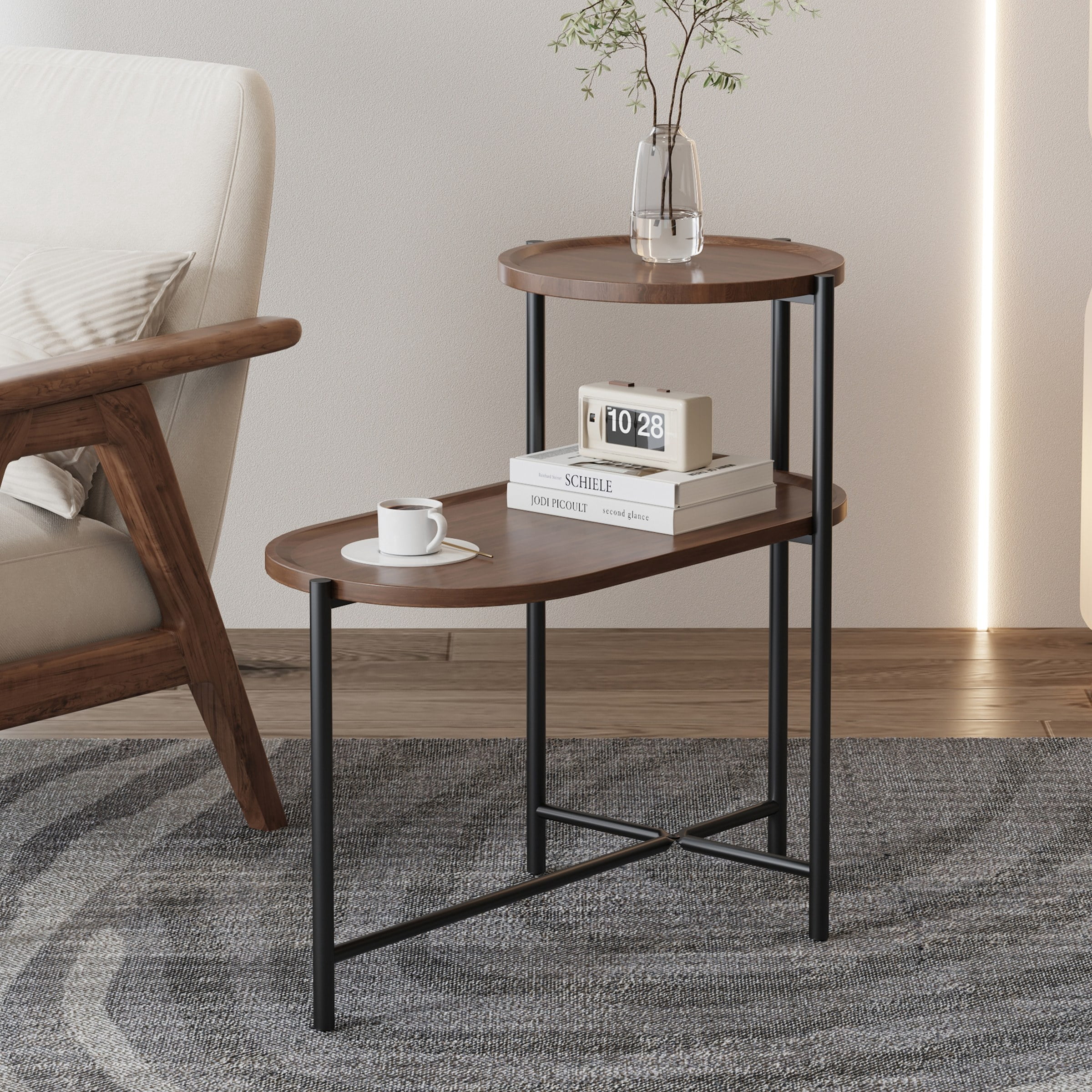 Small Coffee Tables 2-tier Modern Sofa Side Table with Wood Storage Shelf Living Room End Tables Nightstands