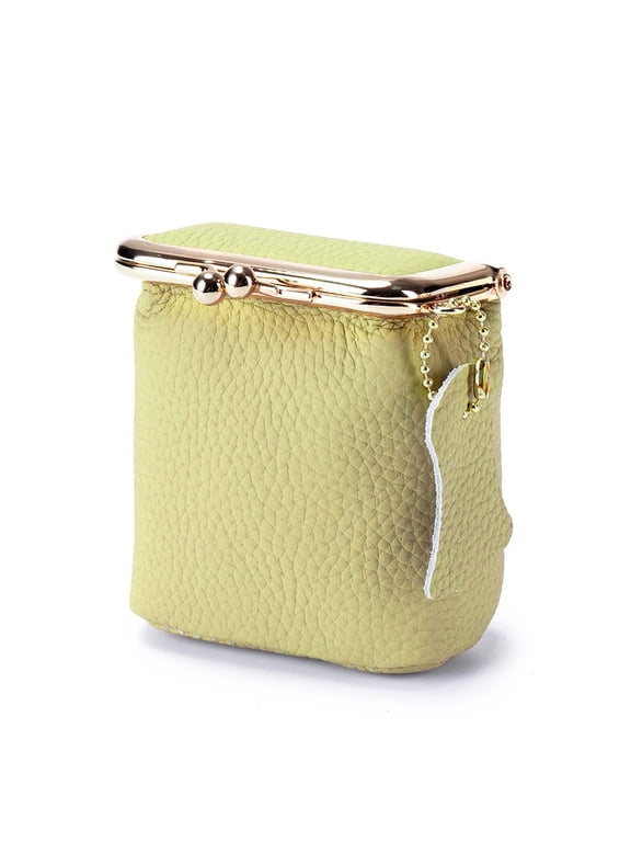 Small Coin Purse Kiss Lock Genuine Leather Wallet Purse Storage for Women.