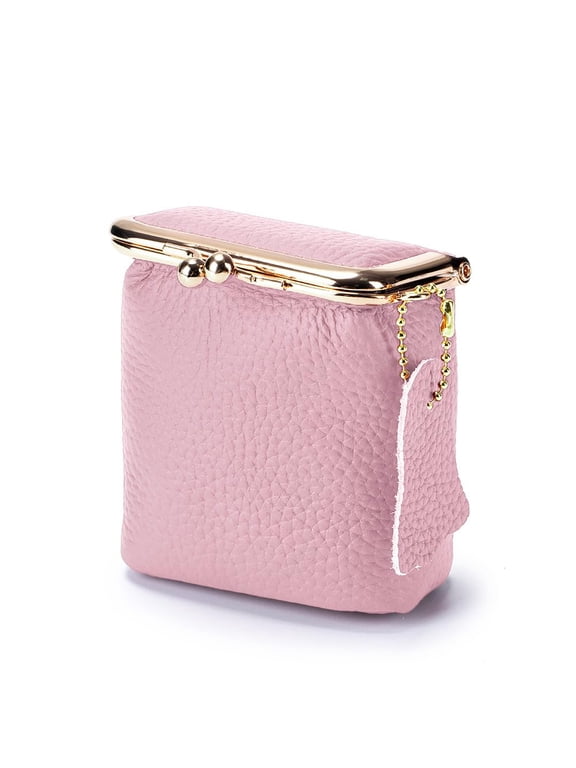 Small Coin Purse Kiss Lock Genuine Leather Wallet Purse Storage for Women.