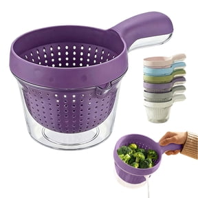 Small Colander with Handle, 2-Layer Draining Basket for Berry Tomato Vegetable Washing, Kitchen Rinser Container Portable Strainer Bowl