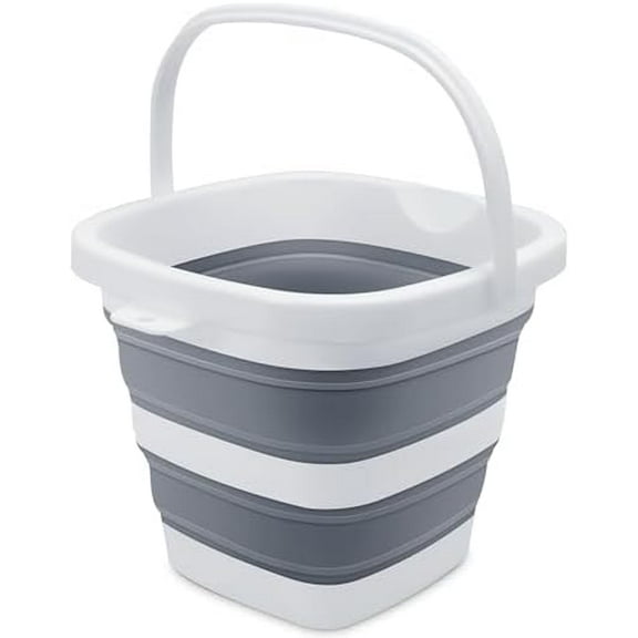 Small Collapsible Bucket, 1.4Gal/5L BPA-Free - Foldable Water Pail for Car Washing, Camping, Beach - Portable Lightweight Storage for Outdoor, RV, Travel (Grey)