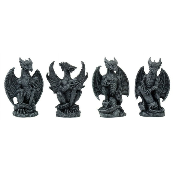 Small Collector Faux Stone Warrior Dragon Gargoyles Figurine Set of Four 4"Tall
