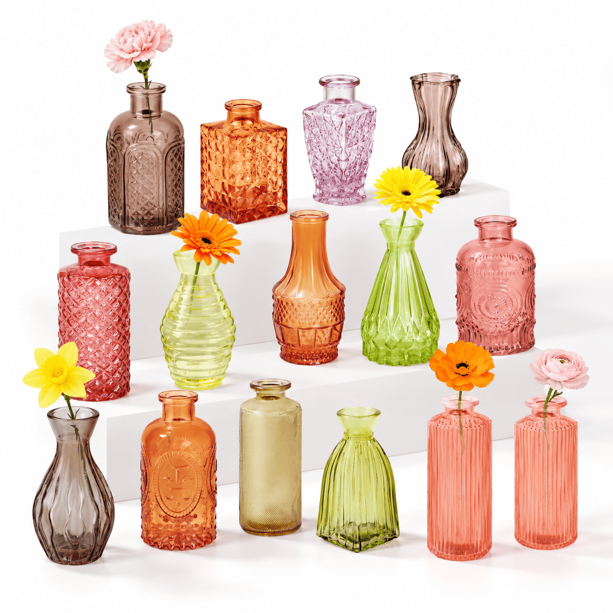 Orange Yellow Roses Graphics Small Colorful Bud Vases for Flowers, Orange and Yellow, 17-Piece Set ...