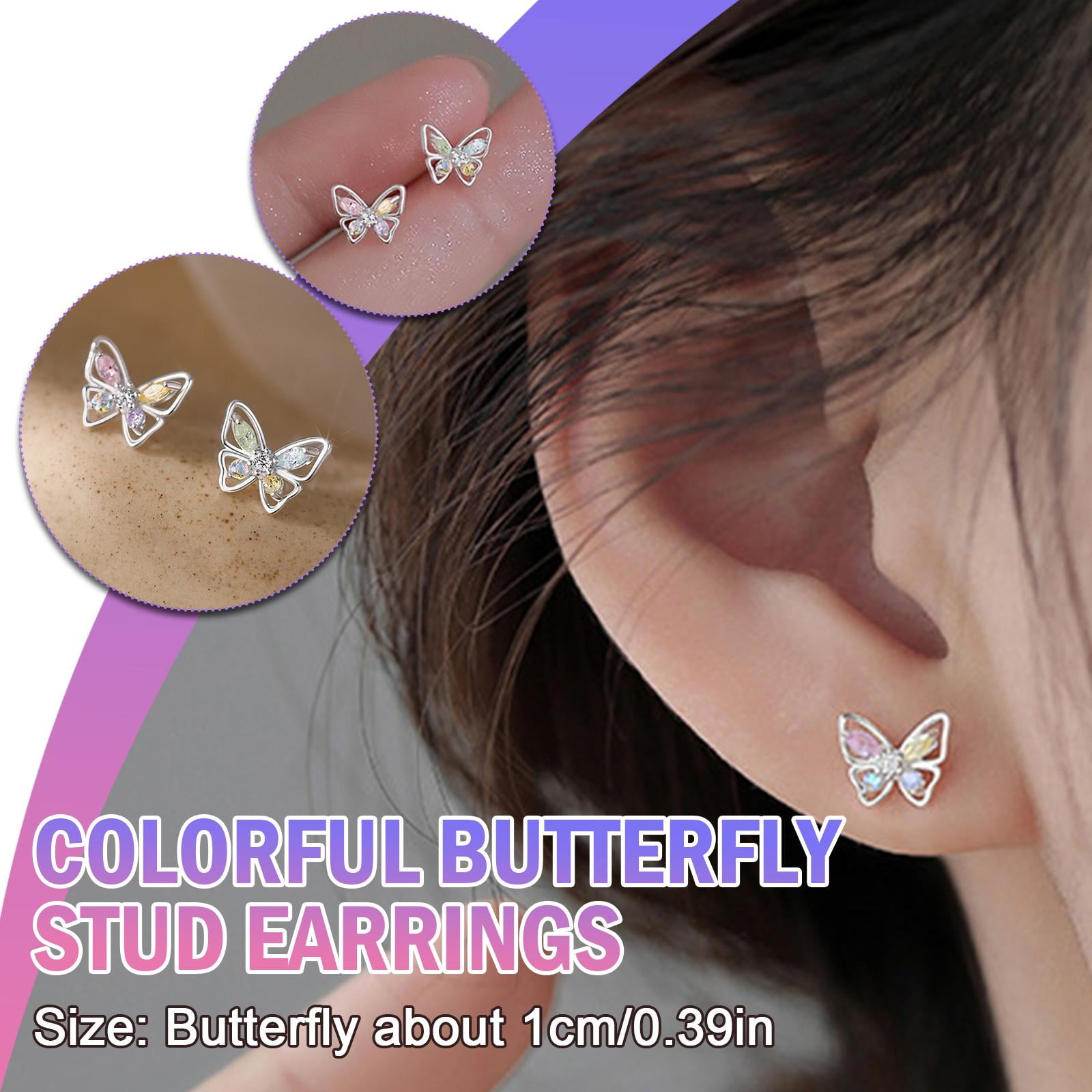 Butterfly Earrings Stud, Floral Earrings, First Earrings for Little Girls, Ear Piercing Gift, Small Studs, Birthday Gift for 8 Year Old Girl