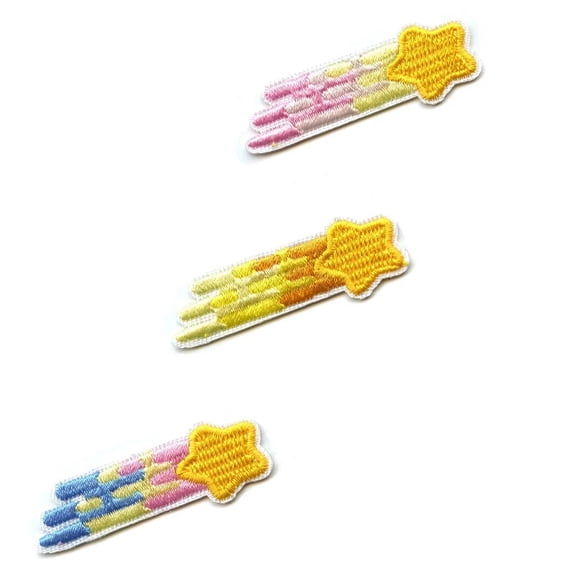 Small Colorful Shooting Stars Trio Embroidered Iron On Patch (3 Pack)