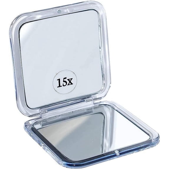 MIRRORVANA Small Compact 15X Magnifying Mirror for Travel - Handheld, Foldable & Lightweight - Mini Pocket-Sized Magnified Mirror for Purse - Square 3.3” x 3.3”