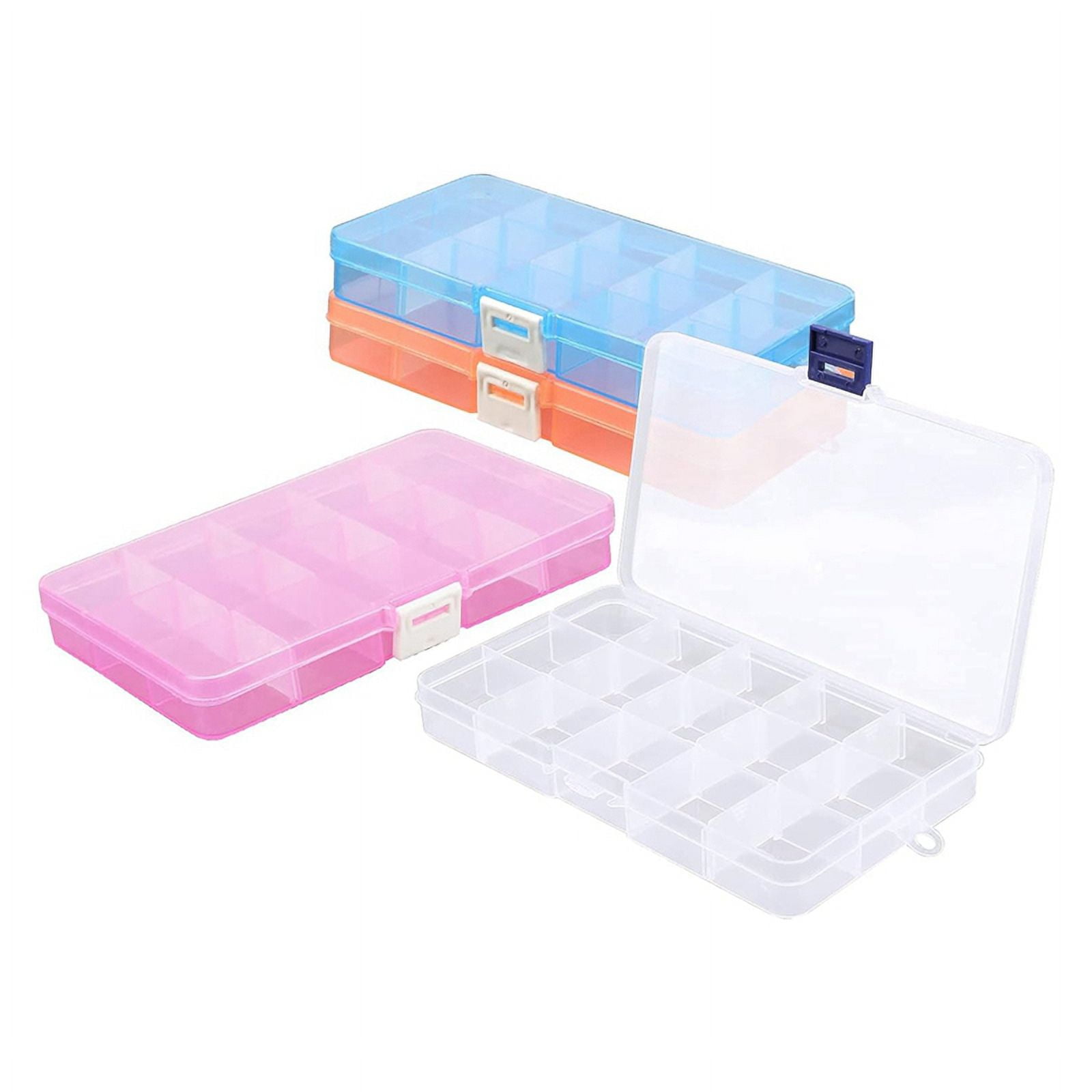 Small Compartment Organizer Case, 4PCS 15-Grid Adjustable Plastic Box with  Dividers, Empty Storage Container