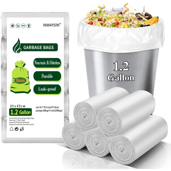 Small Compostable Trash Bags - 1.2 Gallon Biodegradable Mini Garbage Bags Unscented, Tear-Resistant, Bulk 200 Count, Strong and Thick, Eco-Friendly Car and Kitchen Waste Basket Liners