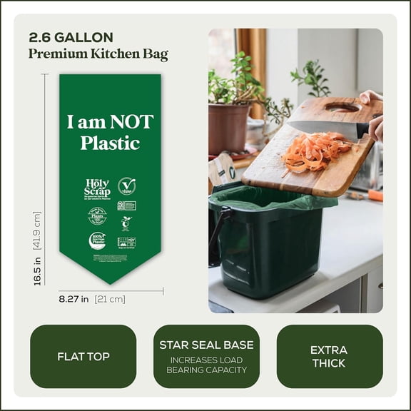 Small Compostable Trash Bags - 2.6 Gallon, 100 Pack, 100% Plastic-Free Decomposing Kitchen Food Waste Trash Can Bags & Liners, Thick Countertop Garbage, Bathroom & Bio Bin Bags