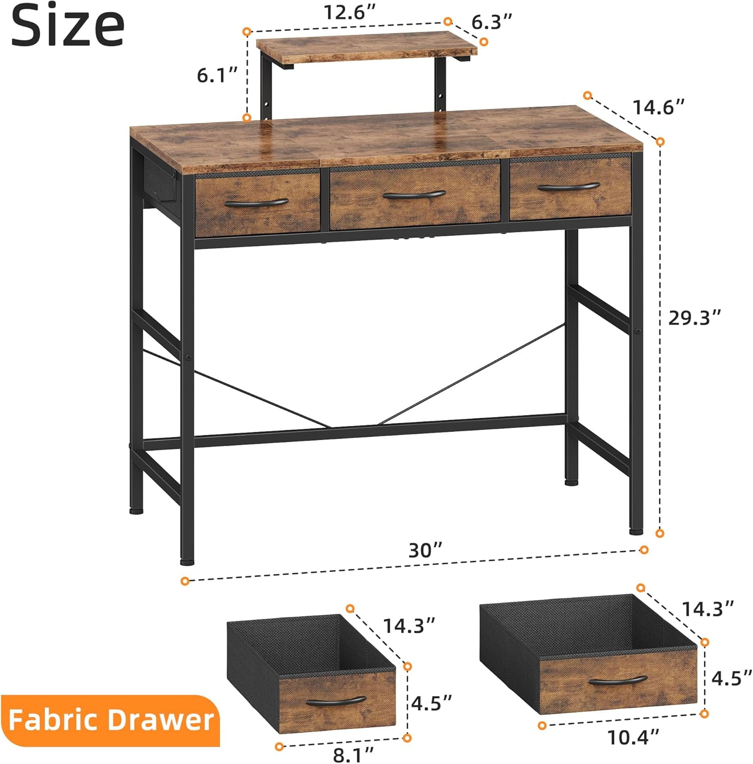 Small Computer Desk 30 Inch with 3 Fabric Drawers, Office Desk with LED ...