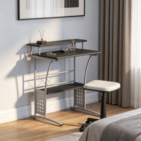 28 Inches Small Computer Desk - Black Finish - Silver Steel Frame - 28 Inches ...