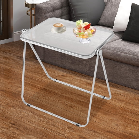Small Computer Desk, Clear Foldable Side Table, Tiny Desk for Home Office