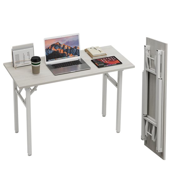Small Computer Desk Folding Table - 35.8" Foldable Office Desk, No Assembly, Perfect for Small Spaces in Bedroom, or Apartment, Portable Mini Desk or Study Table Compact Design, Dark Oak
