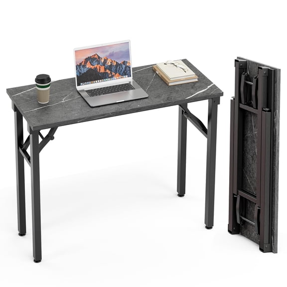 Small Computer Desk Folding Table - 35.8" Foldable Office Desk, No Assembly, Perfect for Small Spaces in Bedroom, or Apartment, Portable Mini Desk or Study Table Compact Design, Dark Oak