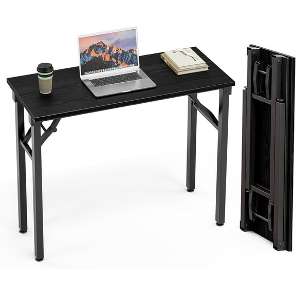 Small Computer Desk Folding Table - 35.8" Foldable Office Desk, No Assembly, Perfect for Small Spaces in Bedroom, or Apartment, Portable Mini Desk or Study Table Compact Design, Dark Oak