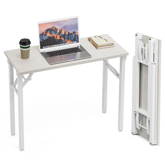 Small Computer Desk Folding Table - 35.8" Foldable Office Desk, No Assembly, Perfect for Small Spaces in Bedroom, Dorm, or Apartment, Portable Mini Desk or Study Table with Compact Design, Brown