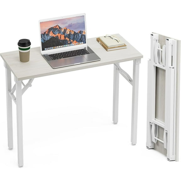 Small Computer Desk Folding Table - 35.8" Foldable Office Desk, No Assembly, Perfect for Small Spaces in Bedroom, Dorm, or Apartment, Portable Mini Desk or Study Table Compact Design, White Ash