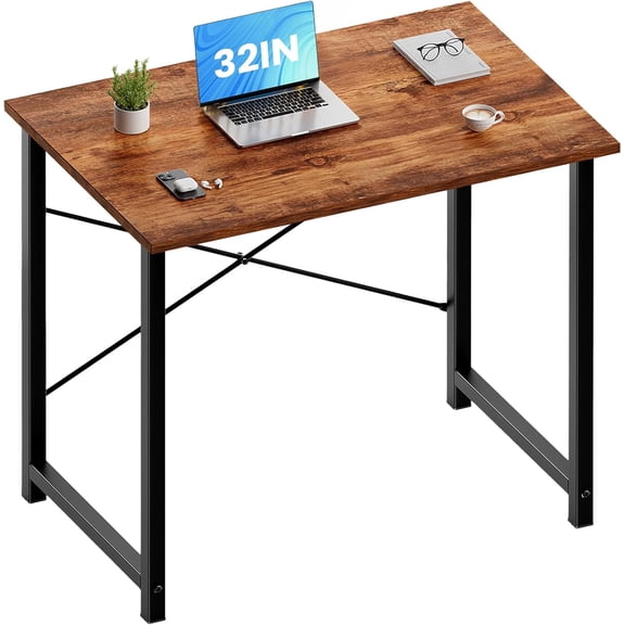 Small Computer Desk for Home Office, 32 Inch Writing Desk for Small Spaces, Study Table with X-Shaped Reinforcement, Sturdy Bedroom Table with Scratch-Resistant Tabletop & Metal Frame, Rust