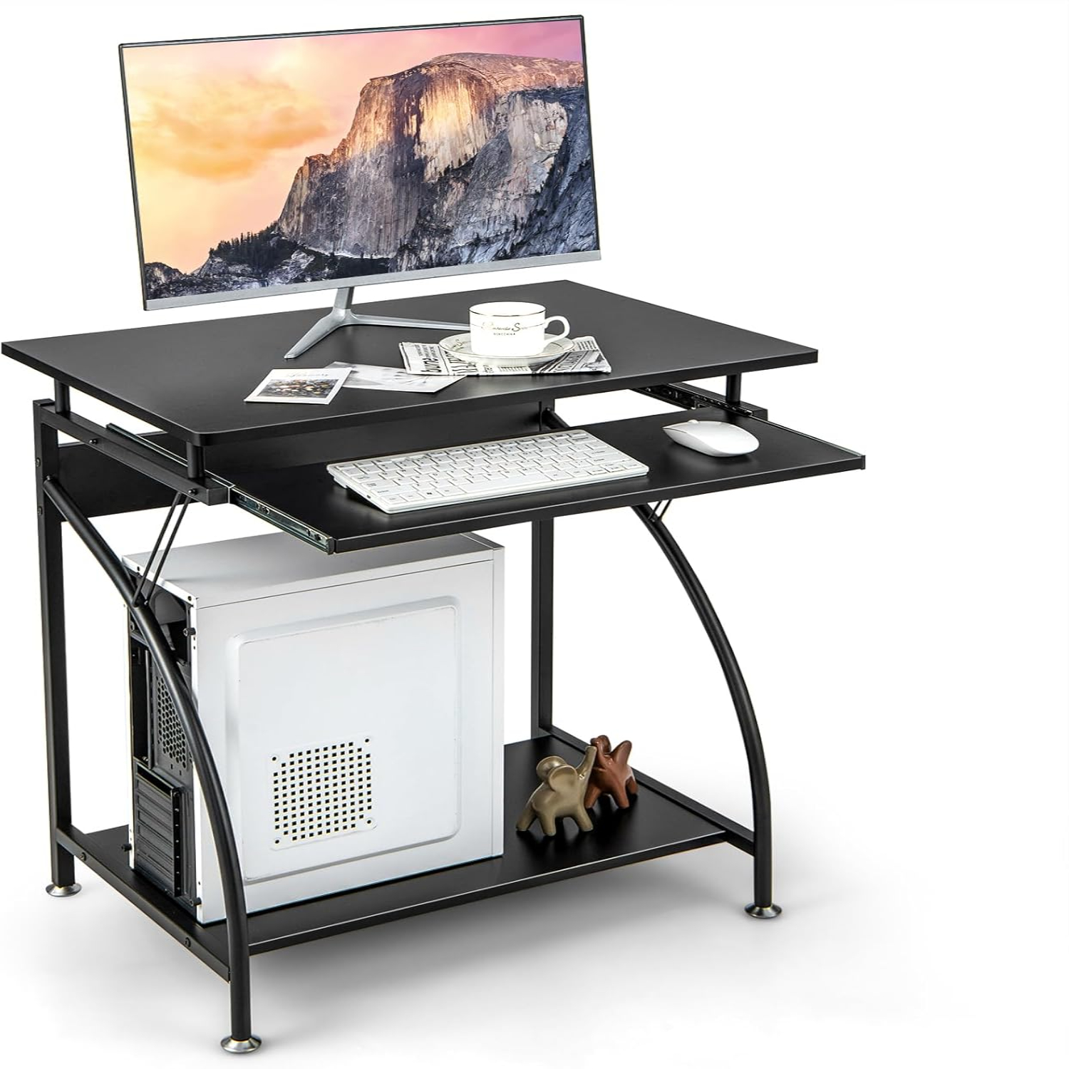 Small Computer Desk with Keyboard Tray Home Office Desk Workstation