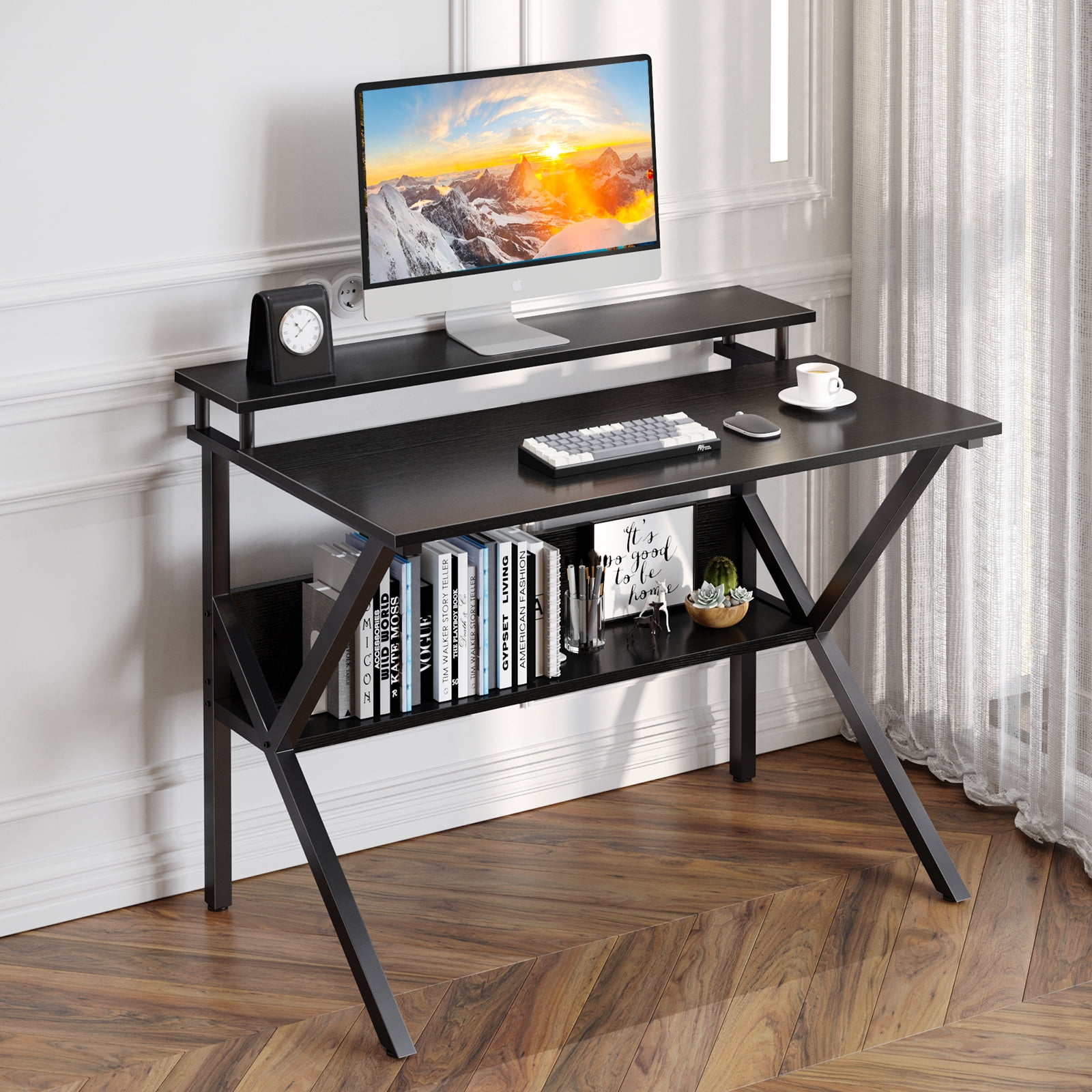 Small Computer Desk with Monitor, 27.5 inch Studying Writing Table for