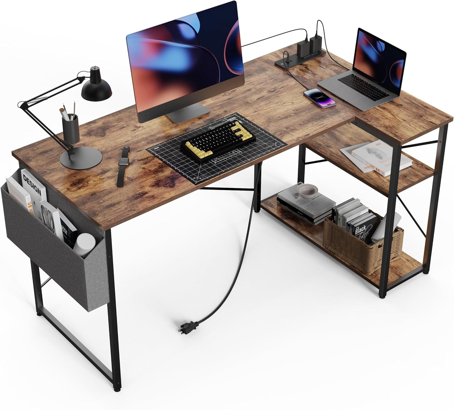 Small Computer Desk with Power Outlets, 40 Inch L Shaped Desk with ...