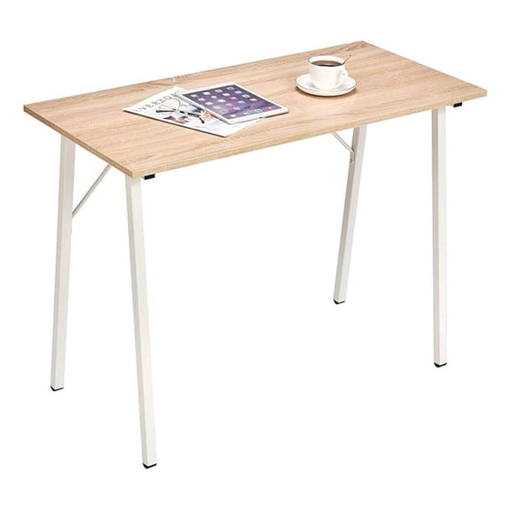 Small Computer Desk Study Writing Table for Home Office, I Shaped Black Modern Desk Office Laptop Desk Sturdy Work Table PC Wood Computer Table Gaming Desk with Black Metal Frame - 39.4L* 18.9W* 29.1H