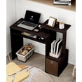 thumbnail image 1 of Small Computer Desk for Bedroom, Home Office Desk with Drawers Storage Shelves for Living Room Study Bedroom, Dark Walnut/Brown, 1 of 12